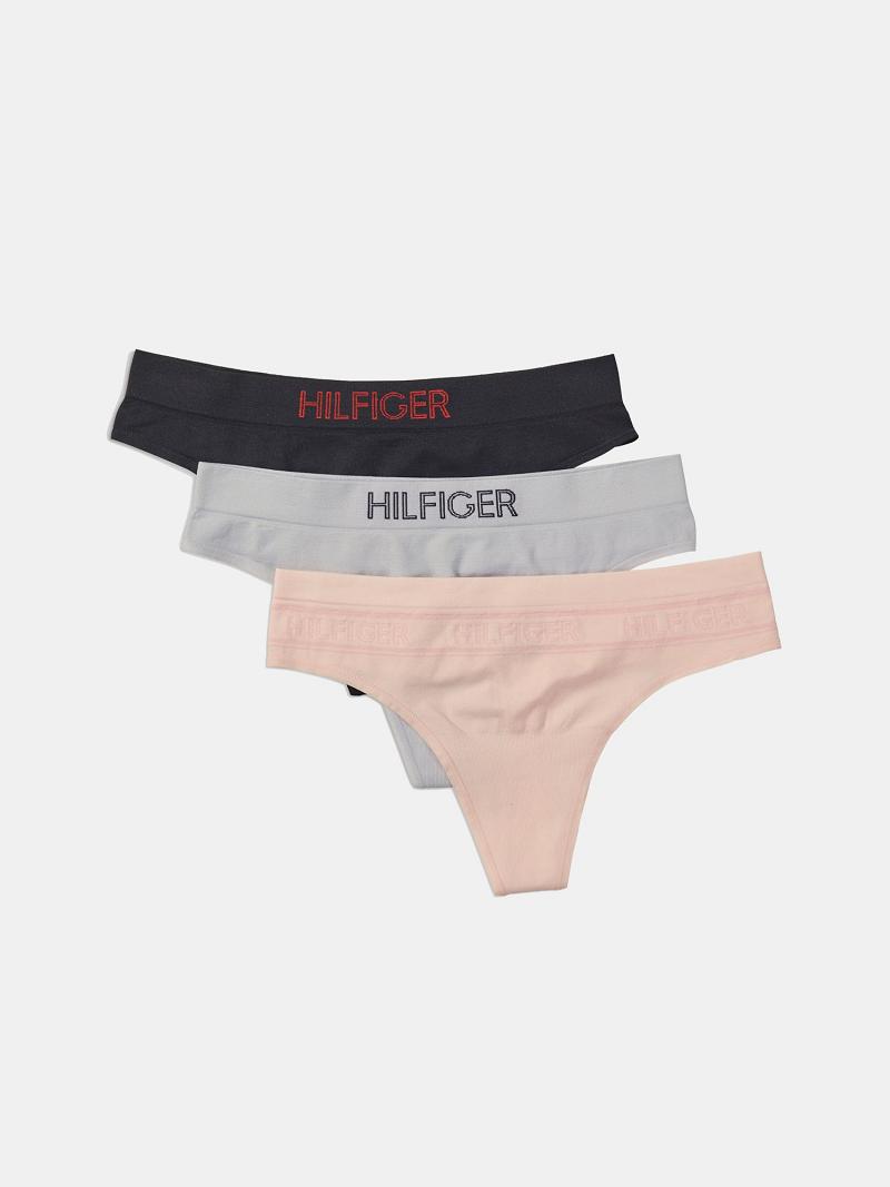 Női Tommy Hilfiger Seamless 3PK Thongs Rózsaszín | HU 576OKI